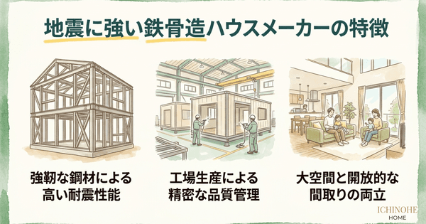 H2:地震に強いハウスメーカー鉄骨造5社の特徴比較