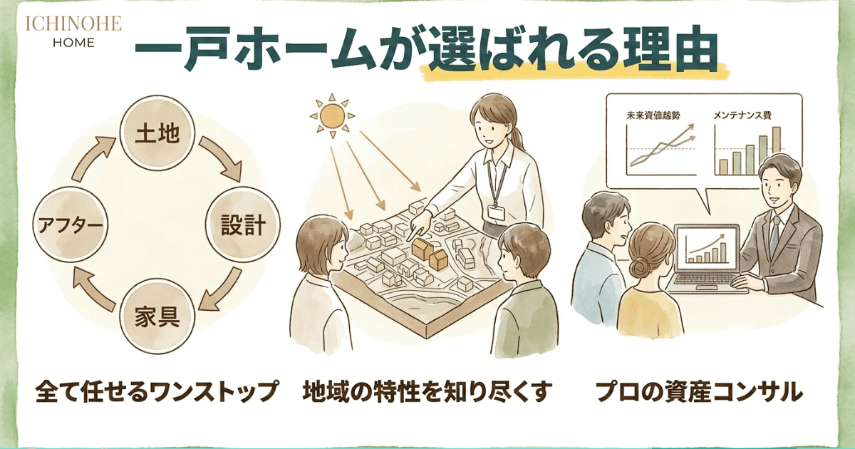 H2:土地探しから任せるなら一戸ホームがおすすめな理由