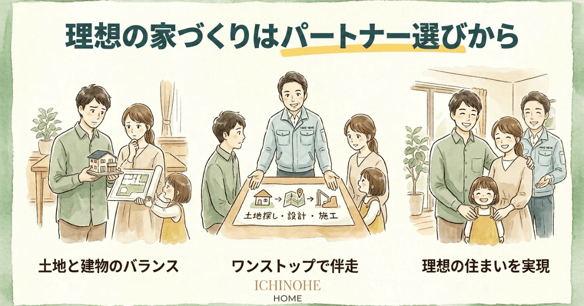 H2:理想の家づくりは土地探しから伴走してくれるパートナー選びから始めよう