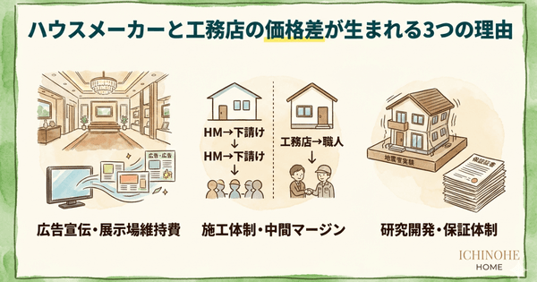 H2:ハウスメーカーと工務店の価格差が生まれる3つの理由